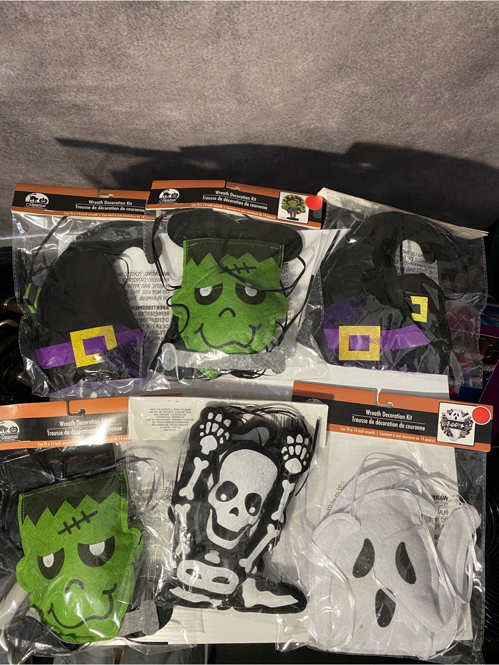 Lot of 6 Halloween Wreath Decoration Kits Felt Attachments Ghost Witch Skeleton